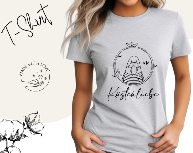 Maritime ladies T-shirt Küstenliebe - Trendy maritime design - Summer fashion made of cotton - Gift for North Sea and Baltic Sea fans -