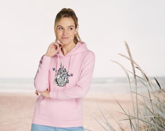 Stylish women's hoodie with heart and flower motif - Pink hoodie - Perfect for spring and autumn - Comfortable cotton mix - Gift