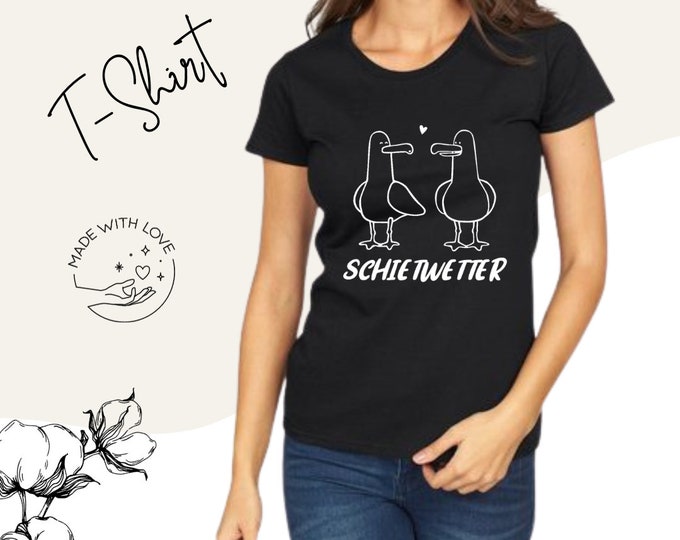 T-shirt women, with feminine fit, front print Schietwetter, great gift for her, cotton shirt with round neck, top with short sleeves