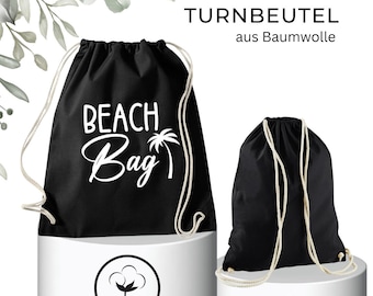 Cotton gym bag with drawstring! Stylish companion for women - for shopping and everyday life, with the motif: "BeachBag"