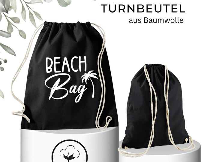 Cotton gym bag with drawstring! Stylish companion for women - for shopping and everyday life, with the motif: "BeachBag"