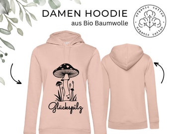 Damen Hoodie Kapuzenpullover mit  Print ,,Glückspilz'' aus Bio Baumwolle