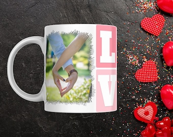 Personalized coffee mug for Valentine's Day, ceramic coffee mug, white coffee mug, with love print and your own photos