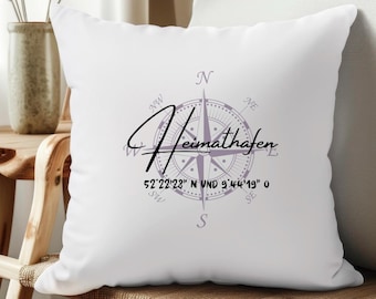 Home port pillowcase / 40x40/ Vintage/ personalized with your coordinates/ housewarming gift