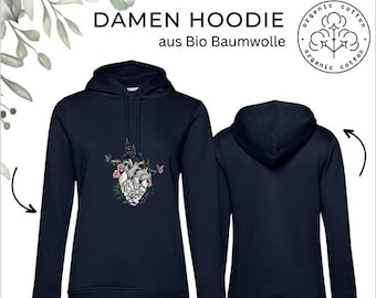 Women's Hoodie/ Hooded Sweater/ with front print "Floral Heart"/ Gift for Her/ Hoodie for every occasion