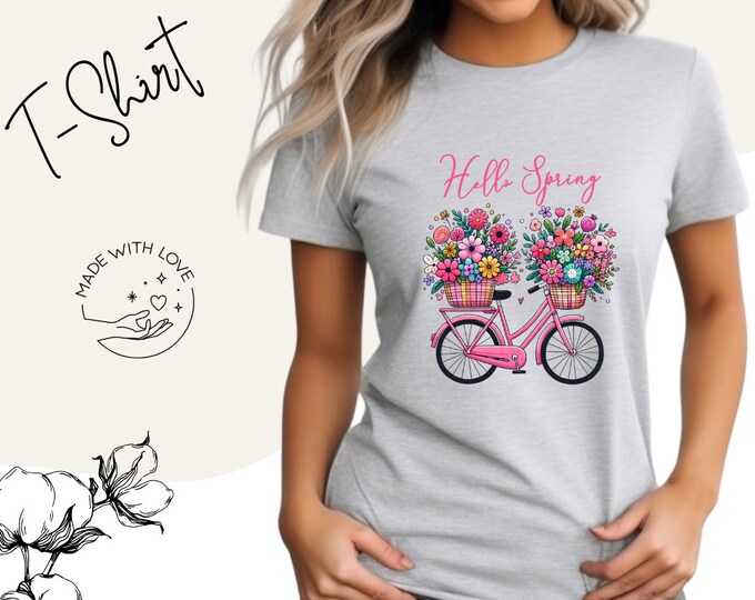 T-shirt women/spring shirt/ with front print/ gift for her/ cotton shirt with round neck/ top with short sleeves/ women's shirt/