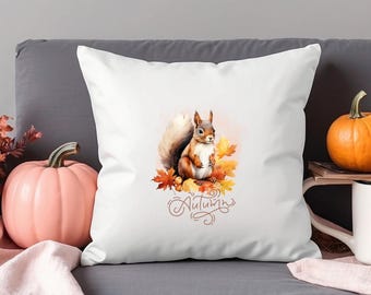 Pillowcase - 40x40 - Autumn pillowcase | Squirrel | Decorative autumn pillowcase with leaves | Autumn decoration | Living room
