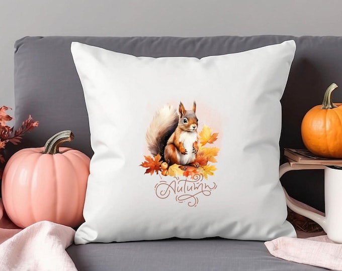 Pillowcase - 40x40 - Autumn pillowcase | Squirrel | Decorative autumn pillowcase with leaves | Autumn decoration | Living room