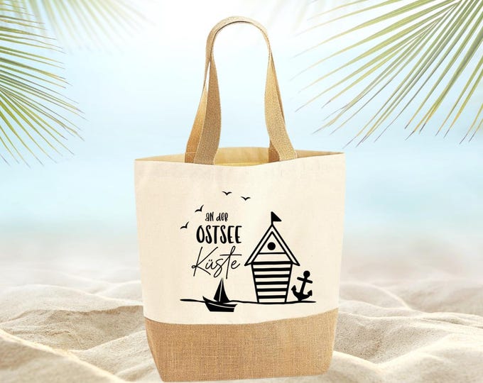 Bag ladies, shopping bag, beach bag, jute bag, canvas, handbag, beach bag, gift for her, shopping bag, coastal motifs, maritime
