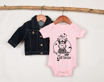 Baby romper - baby bodysuit - pregnancy announcement - organic cotton - with sweet statement/ motif "Ahoy you bunnies"