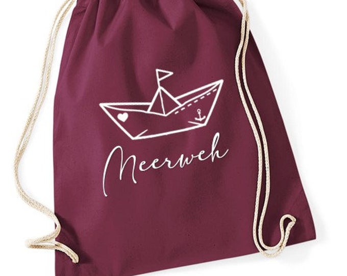 Printed cotton gym bag with drawstring! Stylish companion for women - for shopping, with the motif: "Meerweh"