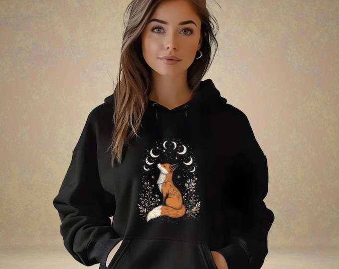Women's Hoodie, Hoodie for Women, Boho Hoodie with Fox Design, Perfect Gift for Her, Hoodie with Boho Print