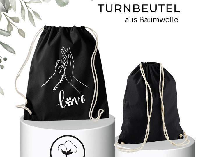 Printed cotton gym bag with drawstring! Stylish companion for women - for shopping and walking the dog, with the motif: "HundeLove"