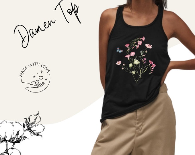 Women's tank top, wildflower print, women's top, women's sleeveless top, summer top, yoga top for women, gift for her
