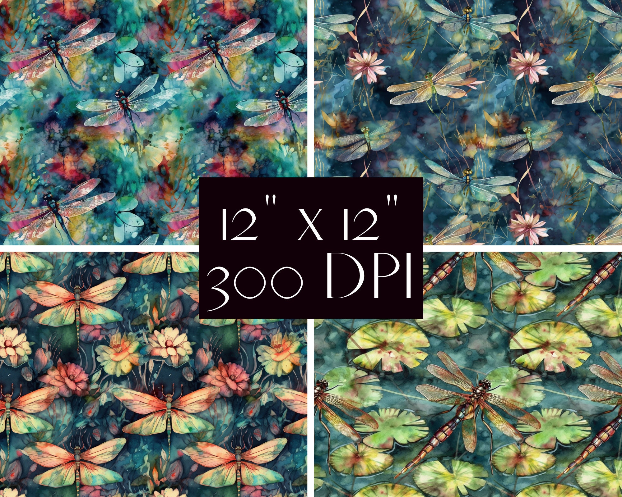 Dragonfly Seamless Pattern Digital Paper Pack - Etsy