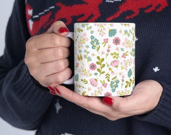 Boho blommig kaffemugg, vildblommig tekopp, Cottagecore blommugg, present till henne, boho blommugg, keramisk blommig kaffekopp, rustik temugg