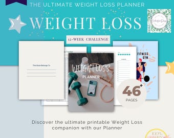 Weight Loss Planner Bundle | Diet Journal, Meal Prep, Fitness Plan, Workout Tracker, Recipe Book, Fasting Log | Digital A4 A5 Printable PDF
