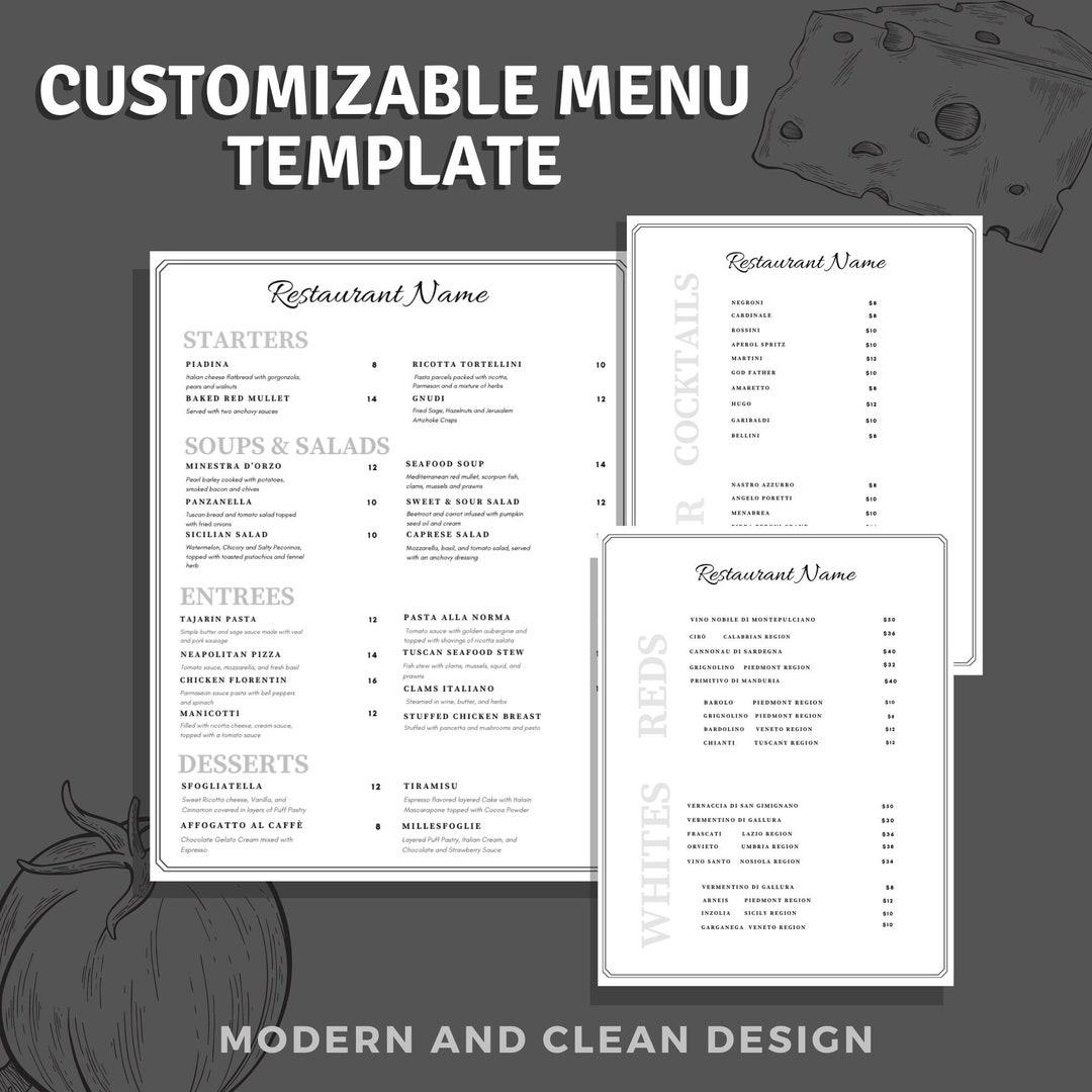 Food and Beverage Menu Editable Template Food Truck Menu Etsy.de