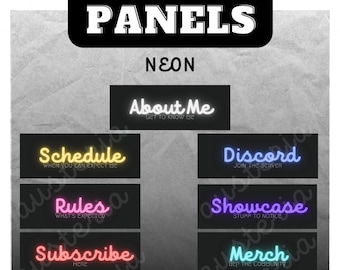 Neon Twitch Panels for Stream | Instant Download 9 Colorful Panels | Modern Twitch Overlays For Streamers Compatible with Kick or Twitch