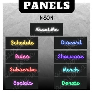 Neon Twitch Panels for Stream | Instant Download 9 Colorful Panels | Modern Twitch Overlays For Streamers Compatible with Kick or Twitch
