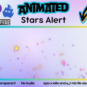 Superposición de alerta de efecto de transmisión de estrellas animadas sobre fondo transparente SIN SONIDO / Canje de puntos de canal de estrellas / Estrellas voladoras