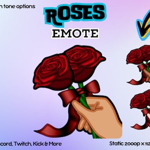 Roses Floral Bouquet Emote | Red Roses Ribbon Dark Light Skin | Perfect for Stream Decor, Kick, Twitch, Discord and Stickers | Downloadable