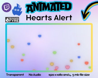 Animated Hearts on Stream Effect Alert Overlay on Transparent Background with NO SOUND | Hearts Channel Point Redemption | Colorful Hearts