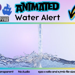 May include: Animated water alert graphic with a blue background and a stream of water pouring into a pool of water. The text "ANIMATED Water Alert" is in black and white. The graphic is 1920 x 1080 pixels and 11.7 MB in size.