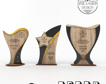 Laser Cut Award Trophäen Designs: Holz & Plexiglas Dateien (Digitaler Download)