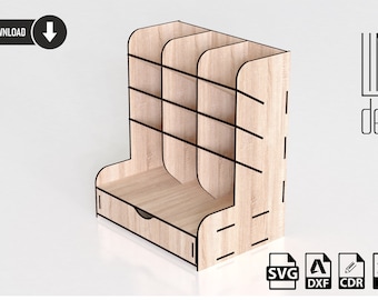 Organizador de escritorio con cajones para archivos cortados con láser, Almacenamiento de lápices, archivos SVG