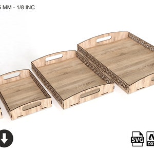 Flat Tray Set Laser Cutting Files - Tray Svg Files Plan - 3-4-5 mm and 1/8" material - Glowforge Cutting Plan