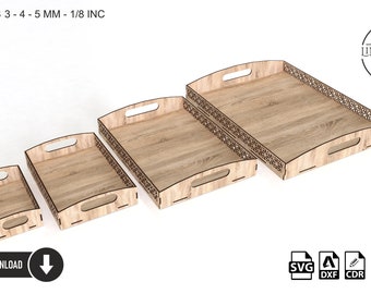 Flat Tray Set Laser Cutting Files - Tray Svg Files Plan - 3-4-5 mm and 1/8" material - Glowforge Cutting Plan