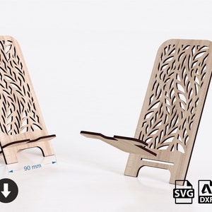 8 ontwerp lasergesneden telefoonstandaard vectorbestanden, telefoonhouder, AI-DXF-SVG-bestanden voor hout lasergesneden