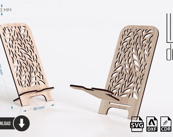 Laser Cut Phone Stand Vector Files: Leaf Design (Digital Download)
