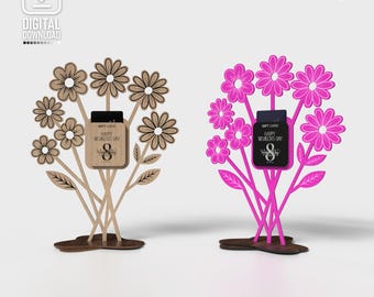 Portatarjetas de regalo con flores para el Día de la Mujer, SVG cortado con láser (descarga digital)