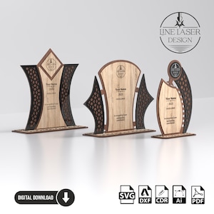 3 Different Designs Award Trophy Laser Cut Files Pack | Plate Dxf-Pdf-Ai-Cdr Svg Files