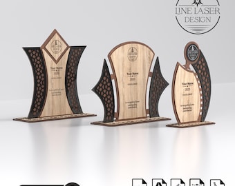 3 verschiedene Designs Award Trophy Laser Cut Files Pack | Platte-Dxf-Pdf-Ai-Cdr-Svg-Dateien