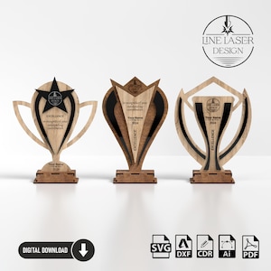 Trophy Award Laser Cut Files - 3 Flügel-Designs, Sieges-Plaketten (Digitaler Download)