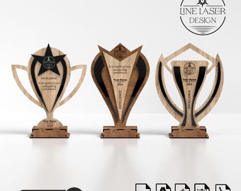 Archivos de corte láser para trofeos: 3 diseños de alas y placas de la victoria (descarga digital)