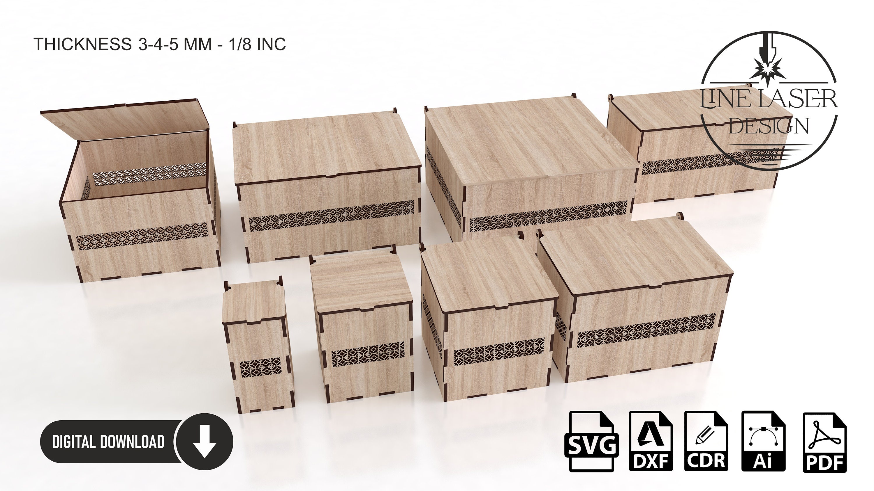 Laser Cut Hinged Lid Box Files – 16 Sizes, 4 Material Thicknesses ...
