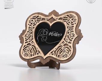 Marco de fotos SVG con forma de corazón para madre e hijo, archivos de corte láser para decoración del Día de la Madre (descarga digital).