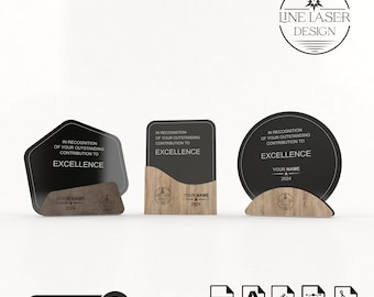 File tagliati al laser per trofei premio – 3 diversi design per targhe in legno e acrilico / Premi di riconoscimento personalizzati / Svg-Dxf-Ai-Pdf-Cdr