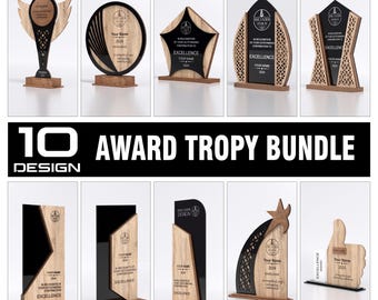 Auszeichnung Trophy 10 Bundle SVG | Laser-Schnitt-Holzdesigns | CNC Glowforge Dateien