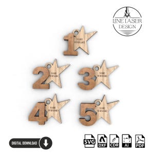 Stern Medaille Laser geschnitten Datei, Holz Medaille SVG-Dateien, Nummer Schnittmuster, personalisierte Medaille Design, Glowforge bereit, digitaler Download