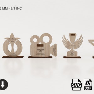 Trofeo de premio Laser Cut 5 archivos de diseño diferentes, archivos Svg de premio de madera, archivos vectoriales de corte láser de madera