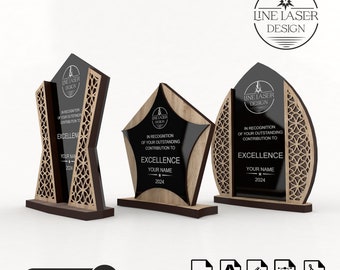 Award Trophäe Laser Cut Dateien: Holz & Plexiglas Platte 3 Verschiedene Designs (Digitaler Download)