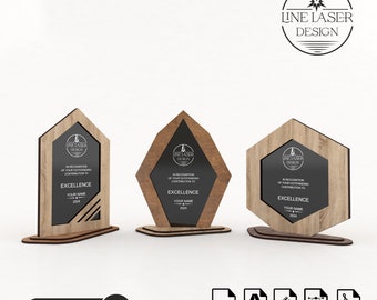 Award Trophäe Laser Cut Files 3 verschiedene Designs Pack | Holz und Plexiglas-Svg-Dxf-Pdf-Ai-Cdr-Dateien