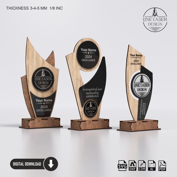 Award Trophy Laser Cut Files 3 Different Designs Pack | Plate Svg Dxf Pdf Ai Cdr Files
