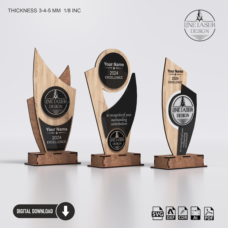 Award Trophy Laser Cut Files | 3 Designs Pack (Digital Download) image 1