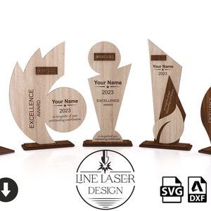 Premio Trofeo Laser Cut 5 diversi file Svg di design, file Svg premio in legno, file vettoriali di taglio laser in legno